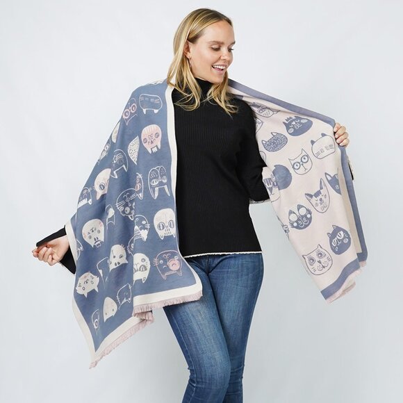 Cats Kittens Theme Pashmina Style Soft Fall Winter Boho Scarf Shawl Throw - Picture 3 of 9